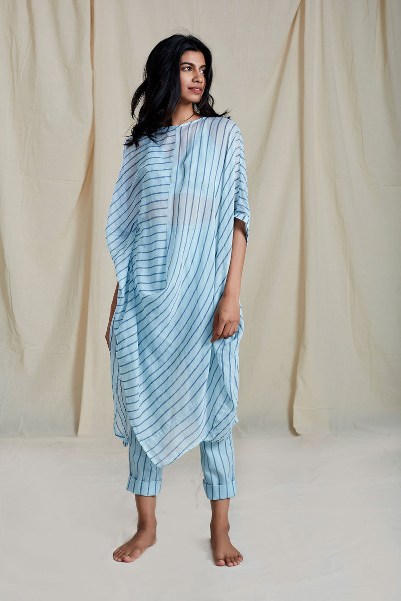 Mati Blue Cowl Tunic Set Co-ord Set by Mati for women in Singapore