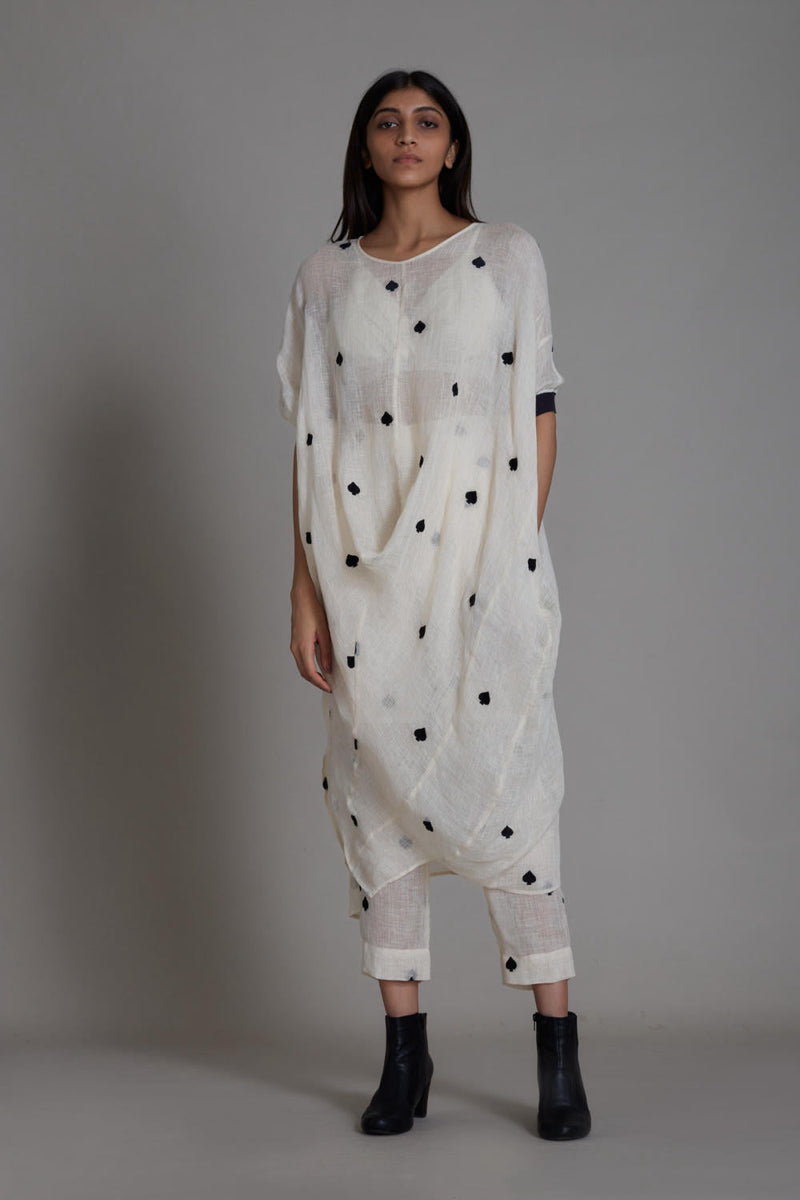 MATI CALL TUNIC-OATMEAL linen Top & Tunics by Mati in white color for women in Singapore