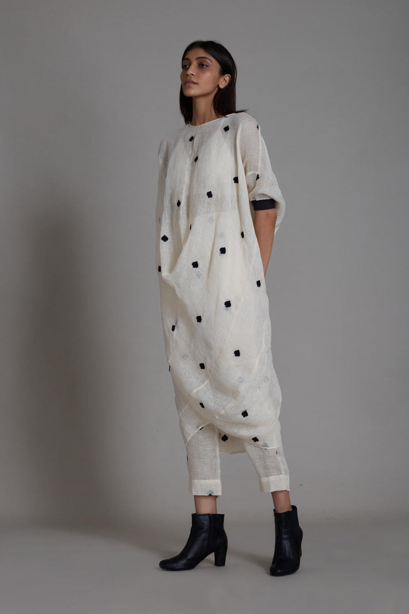 MATI CALL TUNIC-OATMEAL linen Top & Tunics by Mati in white color for women in Singapore