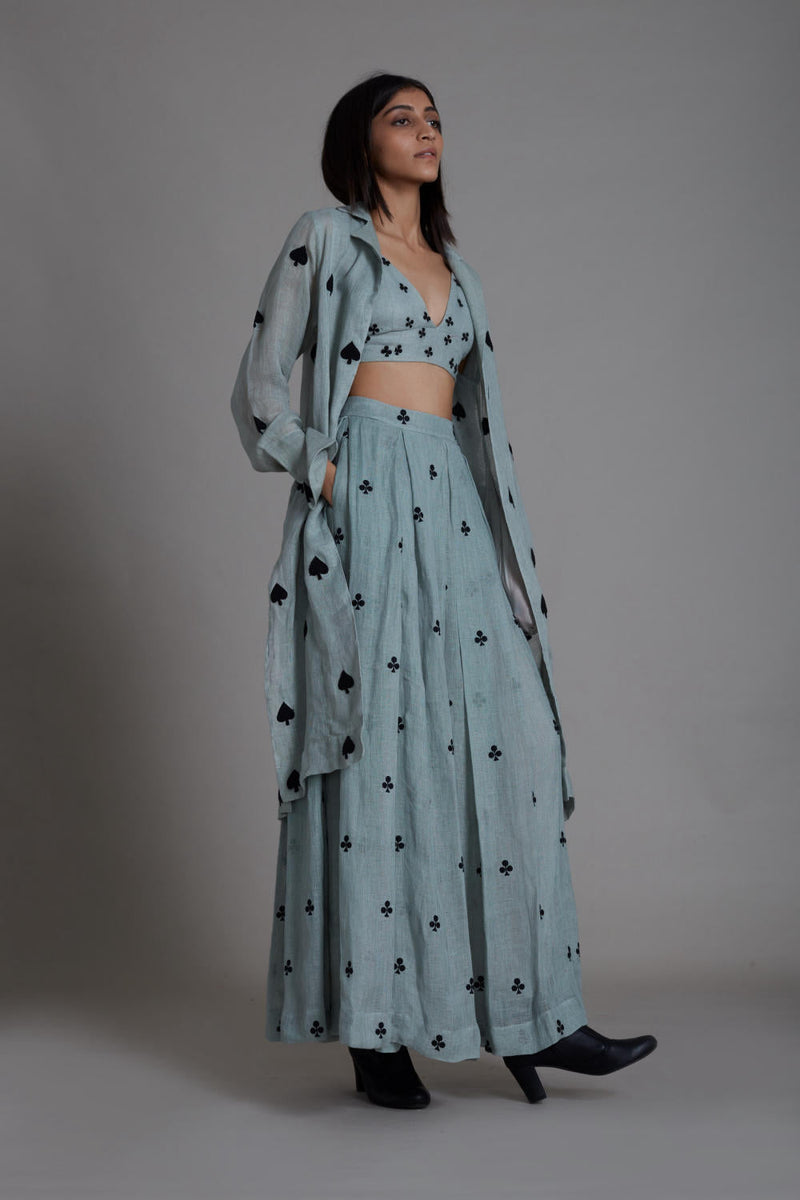 MATI CLUB COVER LEHENGA SET-BLUE (SET OF 3) linen by Mati for women in Singapore