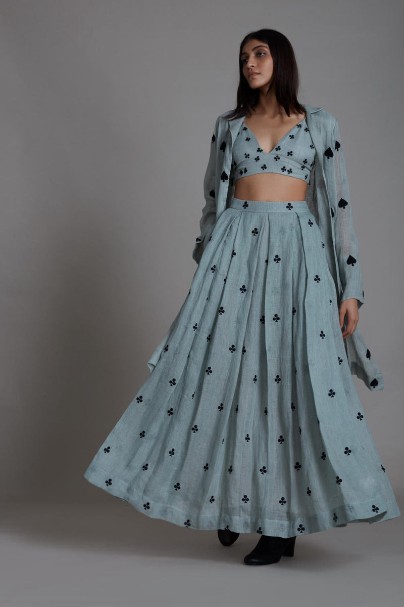 MATI CLUB COVER LEHENGA SET-BLUE (SET OF 3) linen by Mati for women in Singapore