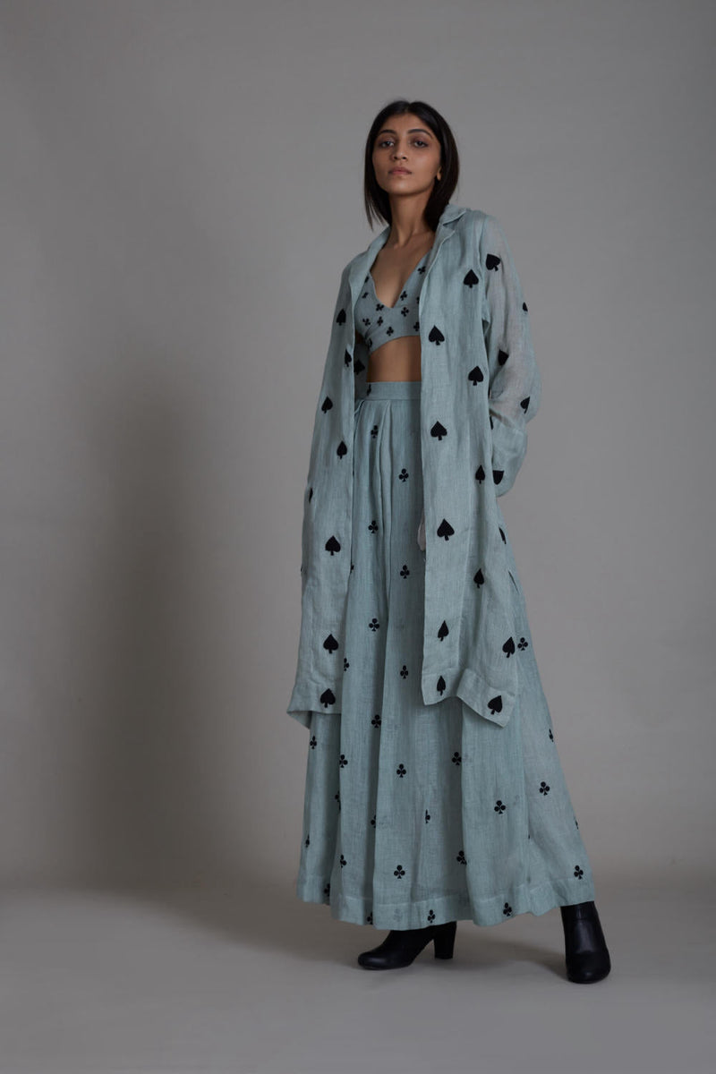 MATI CLUB COVER LEHENGA SET-BLUE (SET OF 3) linen by Mati for women in Singapore