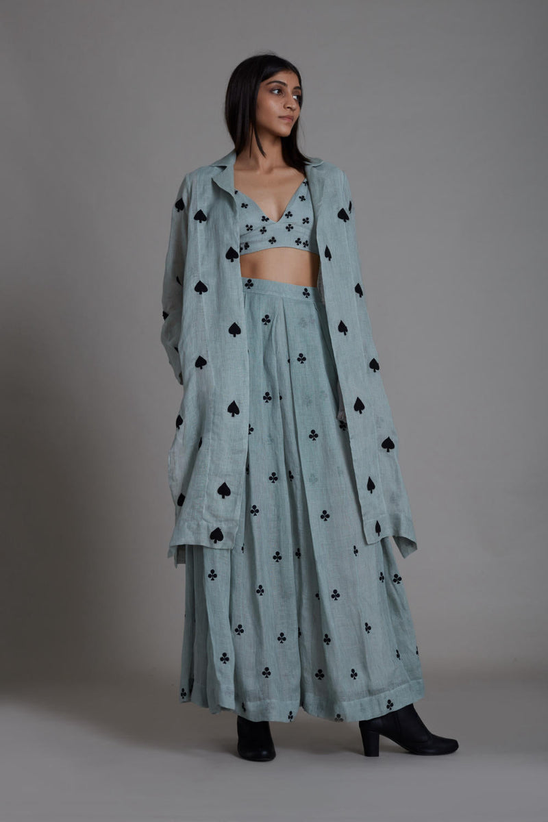 MATI CLUB COVER LEHENGA SET-BLUE (SET OF 3) linen by Mati for women in Singapore