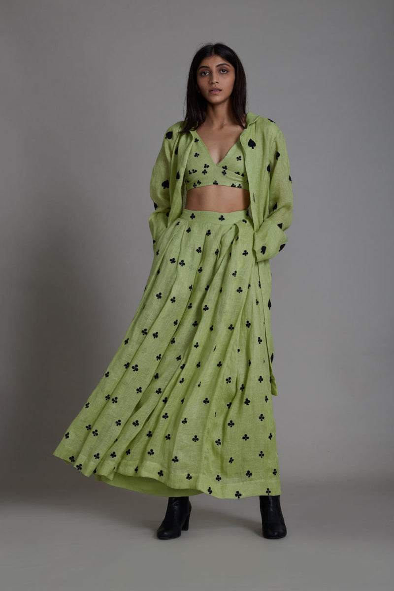 MATI CLUB COVER LEHENGA SET-GREEN linen by Mati for women in Singapore