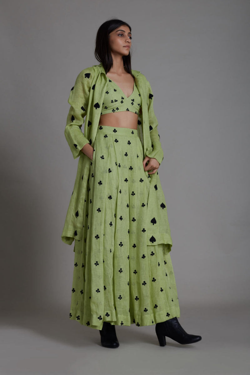 MATI CLUB COVER LEHENGA SET-GREEN linen by Mati for women in Singapore