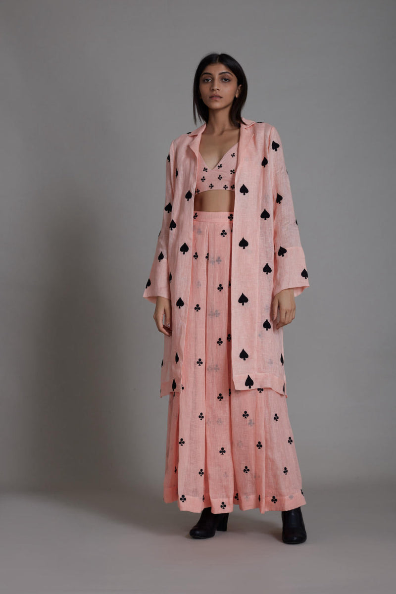 MATI CLUB COVER LEHENGA SET-PINK linen by Mati for women in Singapore
