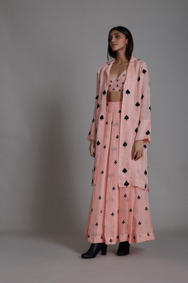 MATI CLUB COVER LEHENGA SET-PINK linen by Mati for women in Singapore