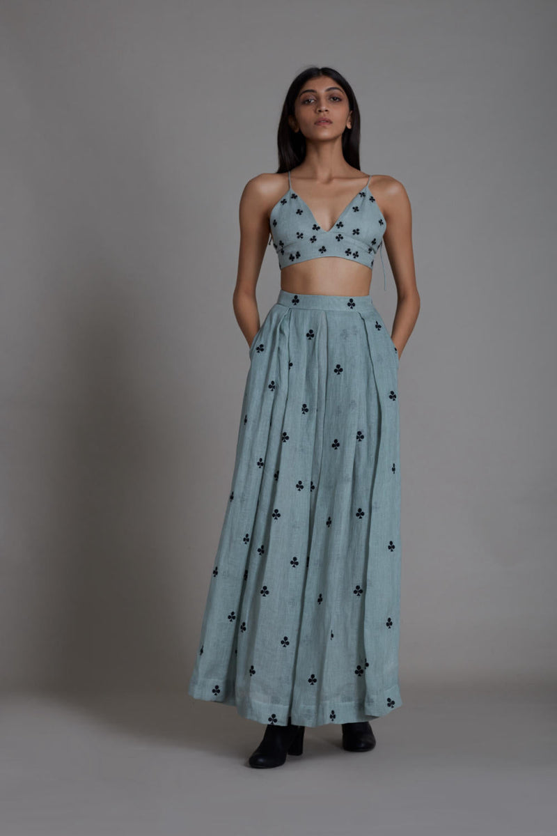 MATI CLUB LEHENGA-BLUE linen Skirts by Mati for women in Singapore
