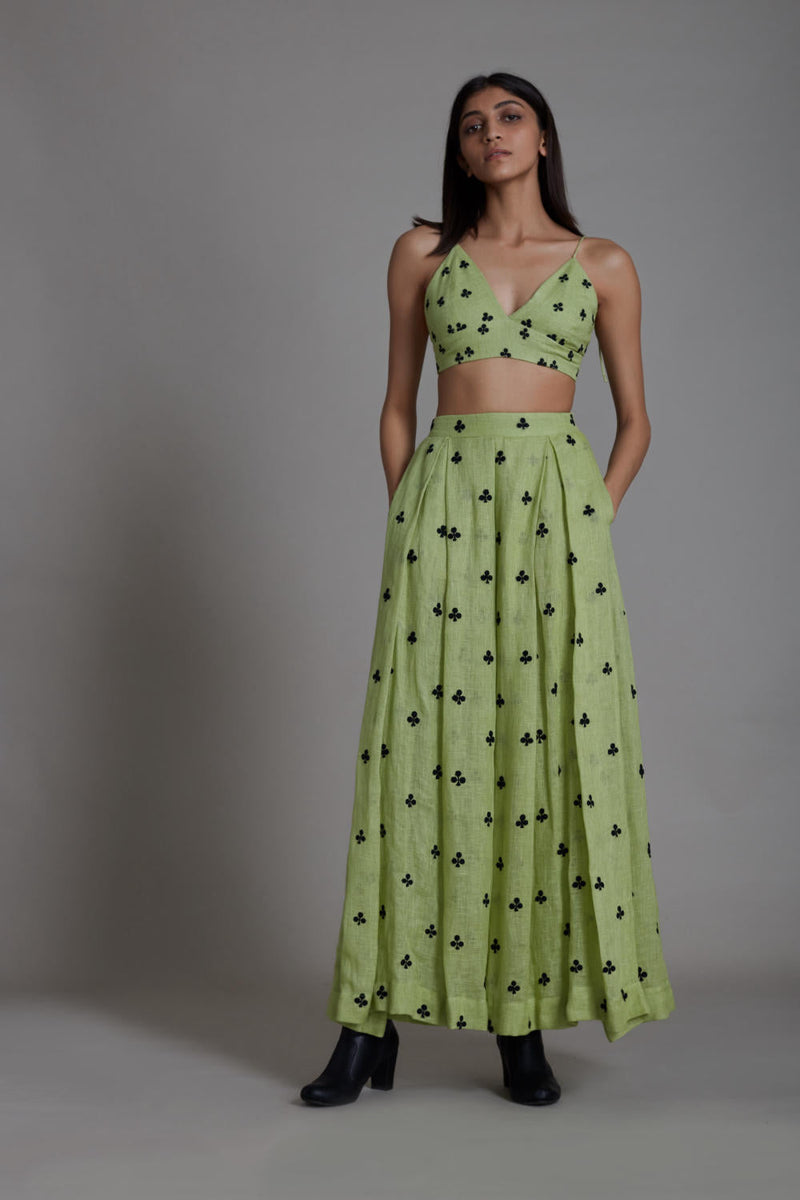 MATI CLUB LEHENGA-GREEN linen Skirts by Mati for women in Singapore