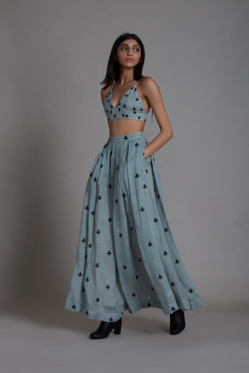 MATI CLUB LEHENGA SET-BLUE linen by Mati for women in Singapore
