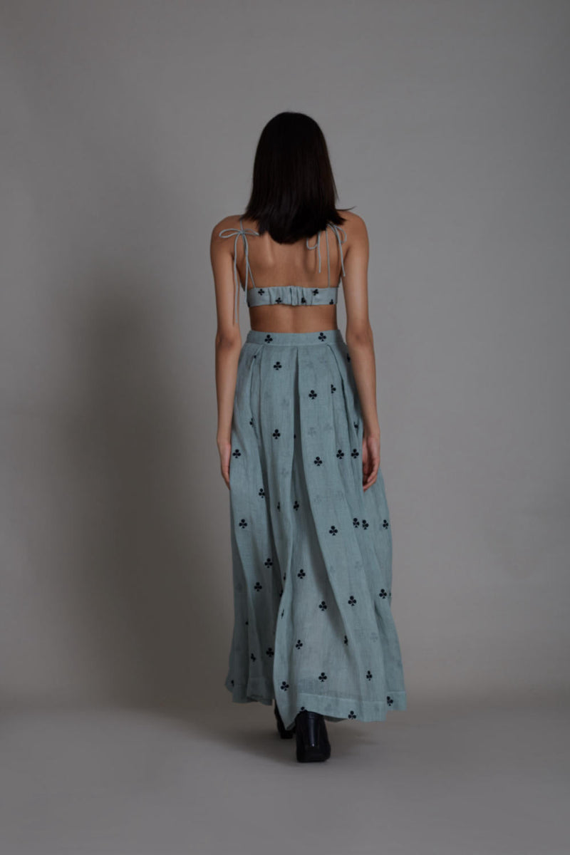 MATI CLUB LEHENGA SET-BLUE linen by Mati for women in Singapore