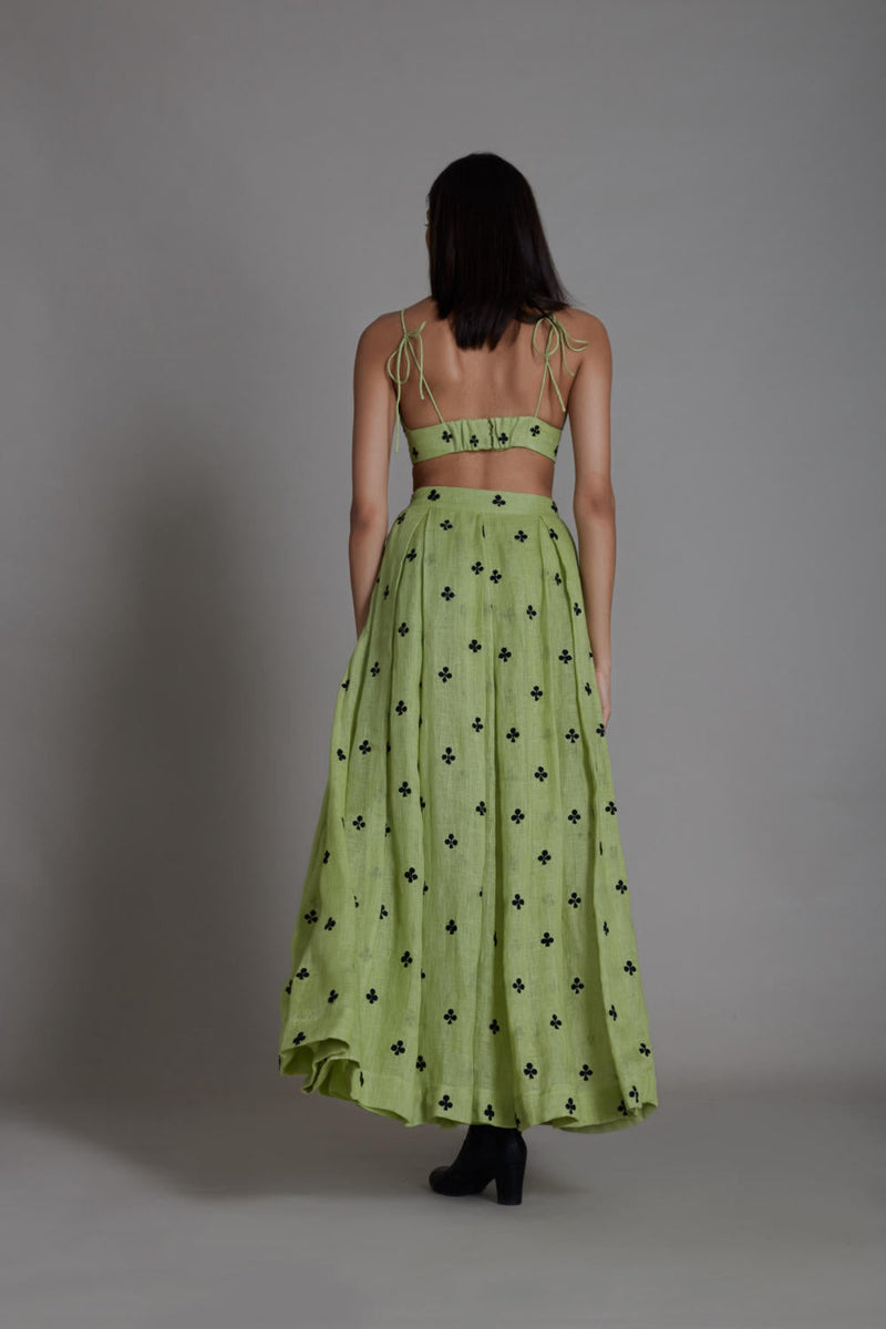 MATI CLUB LEHENGA SET-GREEN linen by Mati for women in Singapore