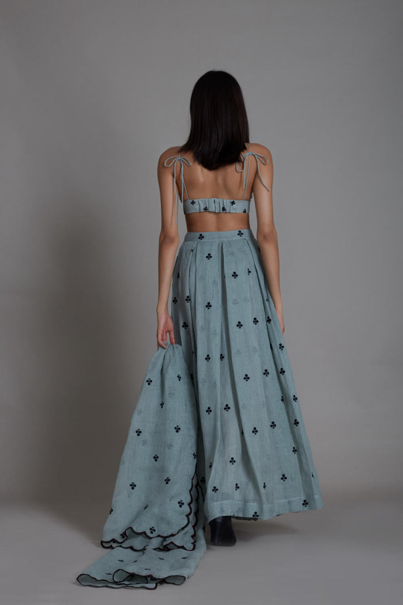 MATI CLUBS COUNTER LEHENGA SET-BLUE linen Lehenga Set by Mati for women in Singapore