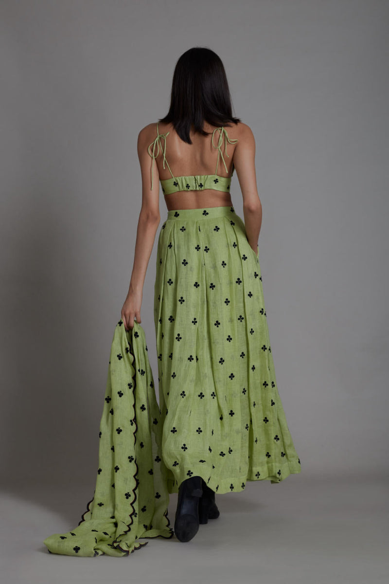 MATI CLUBS COUNTER LEHENGA SET-GREEN linen Lehenga Set by Mati for women in Singapore