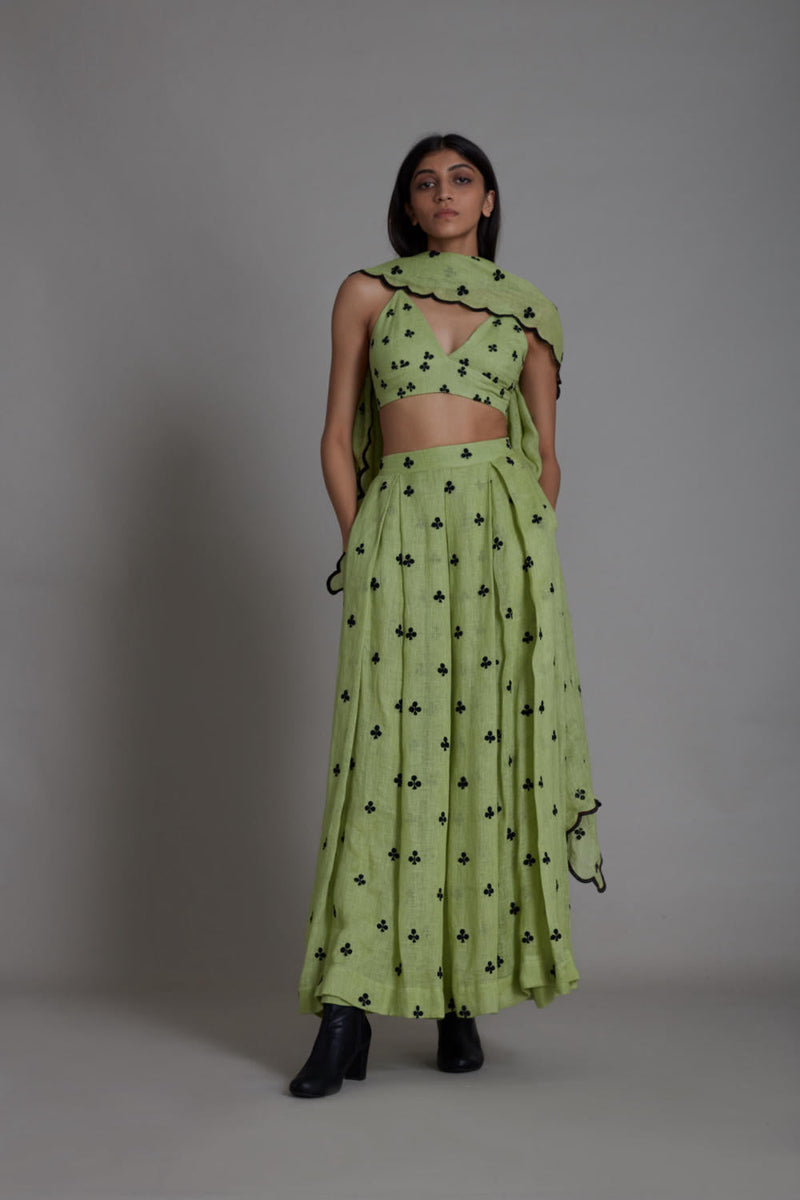 MATI CLUBS COUNTER LEHENGA SET-GREEN linen Lehenga Set by Mati for women in Singapore