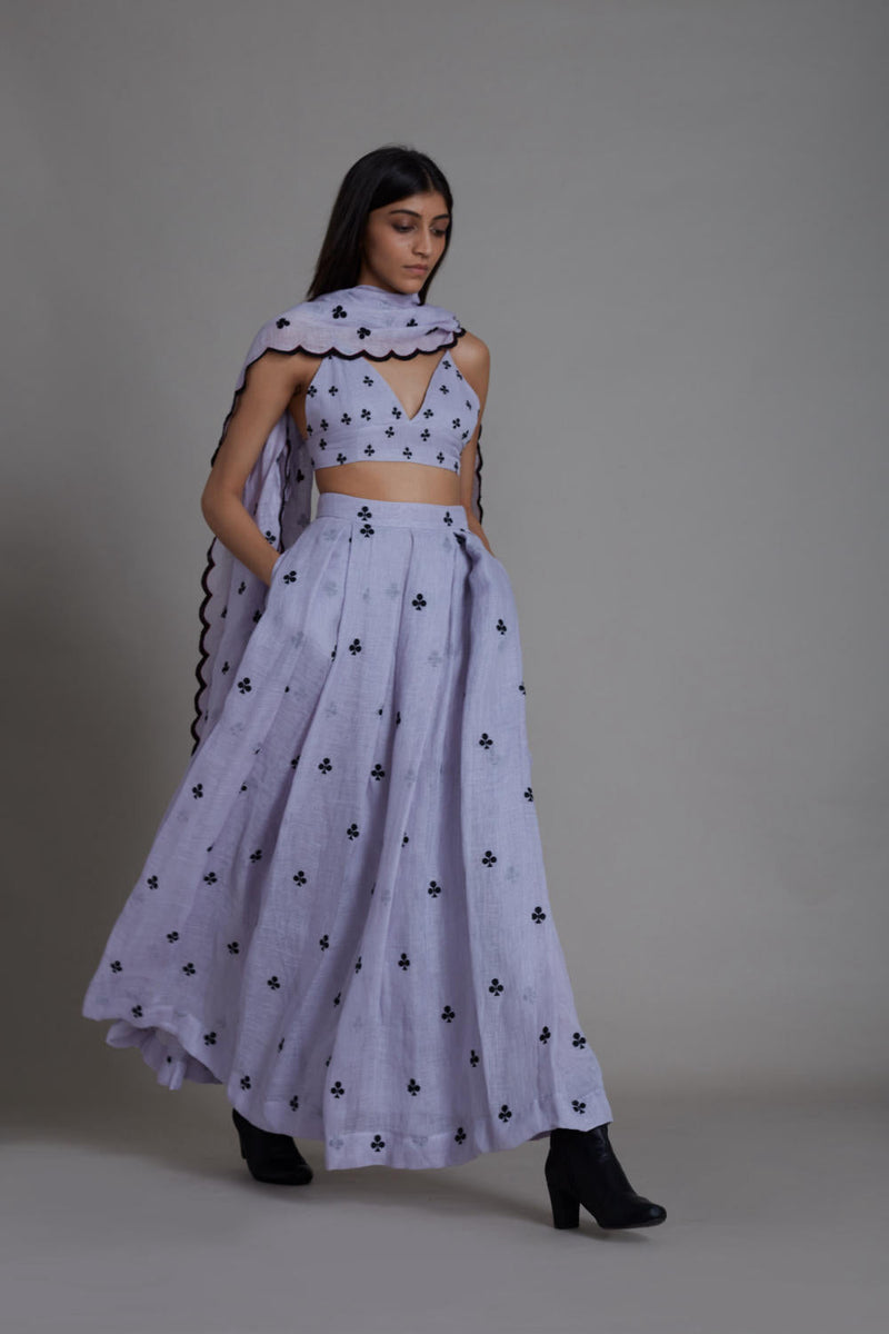 MATI CLUBS COUNTER LEHENGA SET-LAVENDER linen Lehenga Set by Mati for women in Singapore