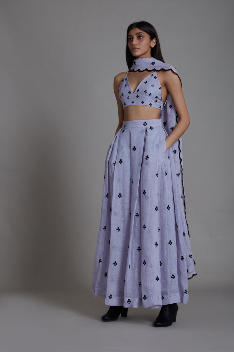 MATI CLUBS COUNTER LEHENGA SET-LAVENDER linen Lehenga Set by Mati for women in Singapore