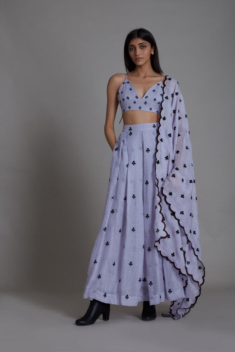 MATI CLUBS COUNTER LEHENGA SET-LAVENDER linen Lehenga Set by Mati for women in Singapore
