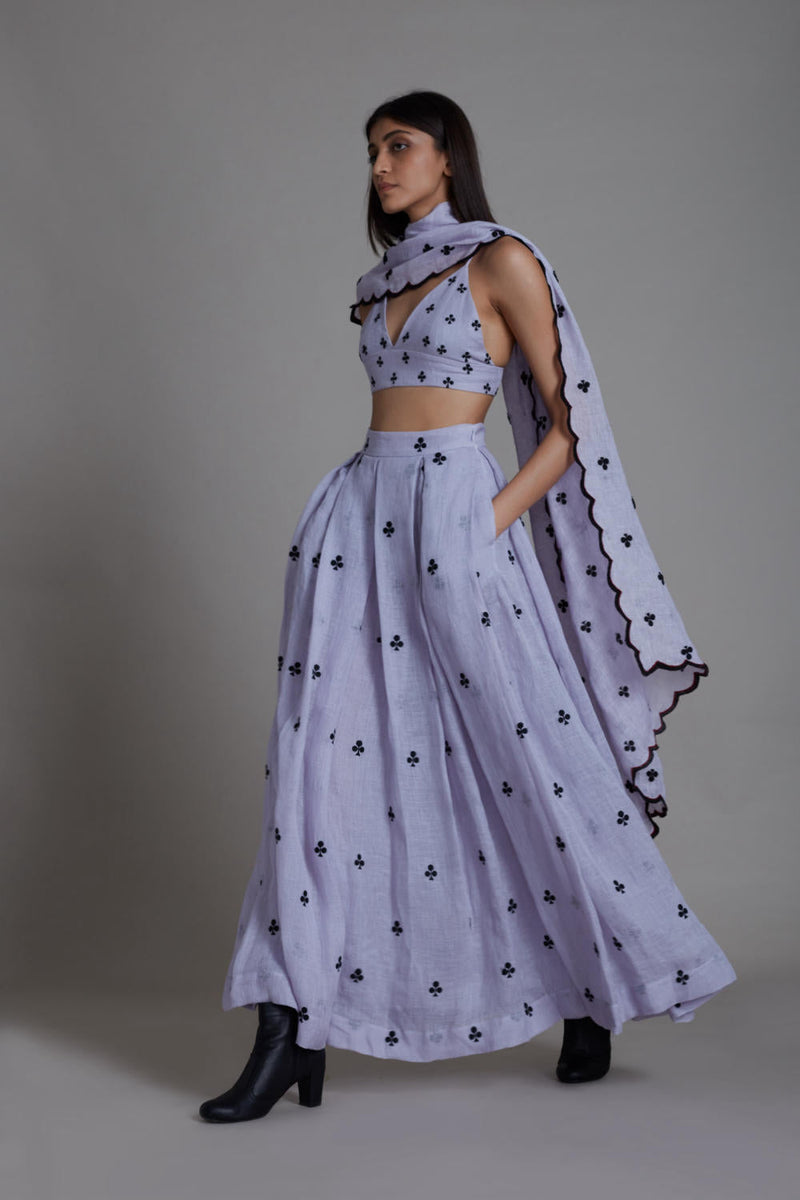 MATI CLUBS COUNTER LEHENGA SET-LAVENDER linen Lehenga Set by Mati for women in Singapore