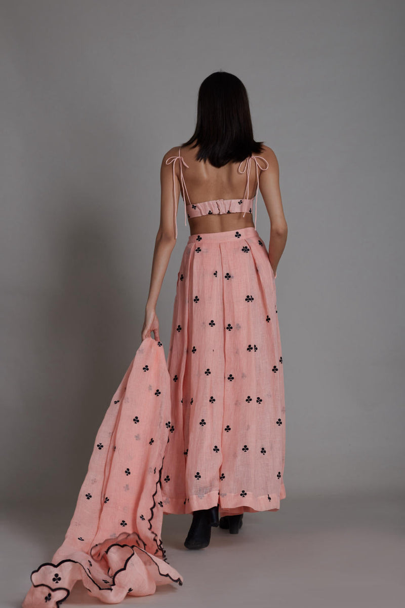 MATI CLUBS COUNTER LEHENGA SET-PINK linen Lehenga Set by Mati for women in Singapore