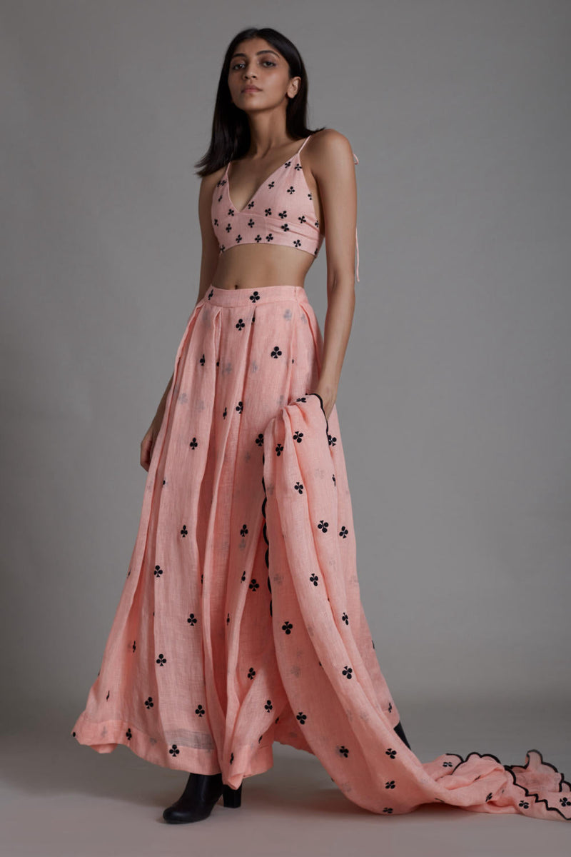 MATI CLUBS COUNTER LEHENGA SET-PINK linen Lehenga Set by Mati for women in Singapore