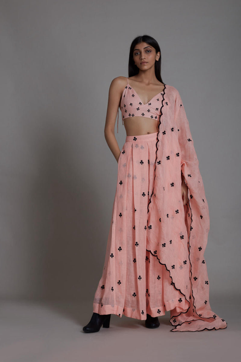 MATI CLUBS COUNTER LEHENGA SET-PINK linen Lehenga Set by Mati for women in Singapore