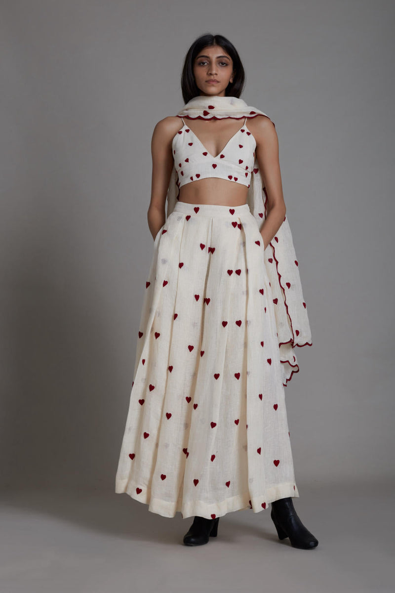 MATI HEART COUNTER LEHENGA SET-OATMEAL linen Lehenga Set by Mati for women in Singapore
