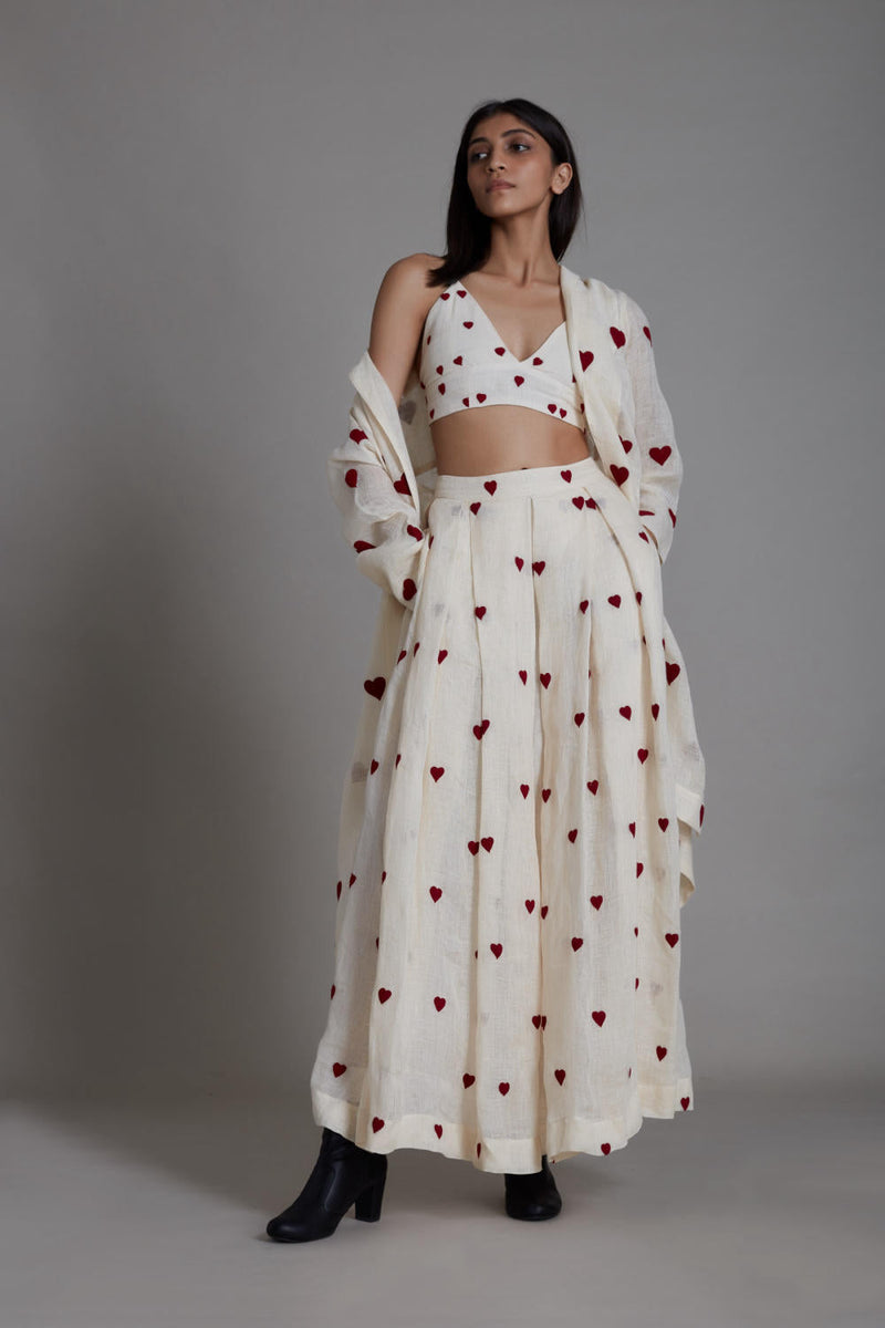 MATI HEART COUNTER LEHENGA SET-OATMEAL linen Lehenga Set by Mati for women in Singapore