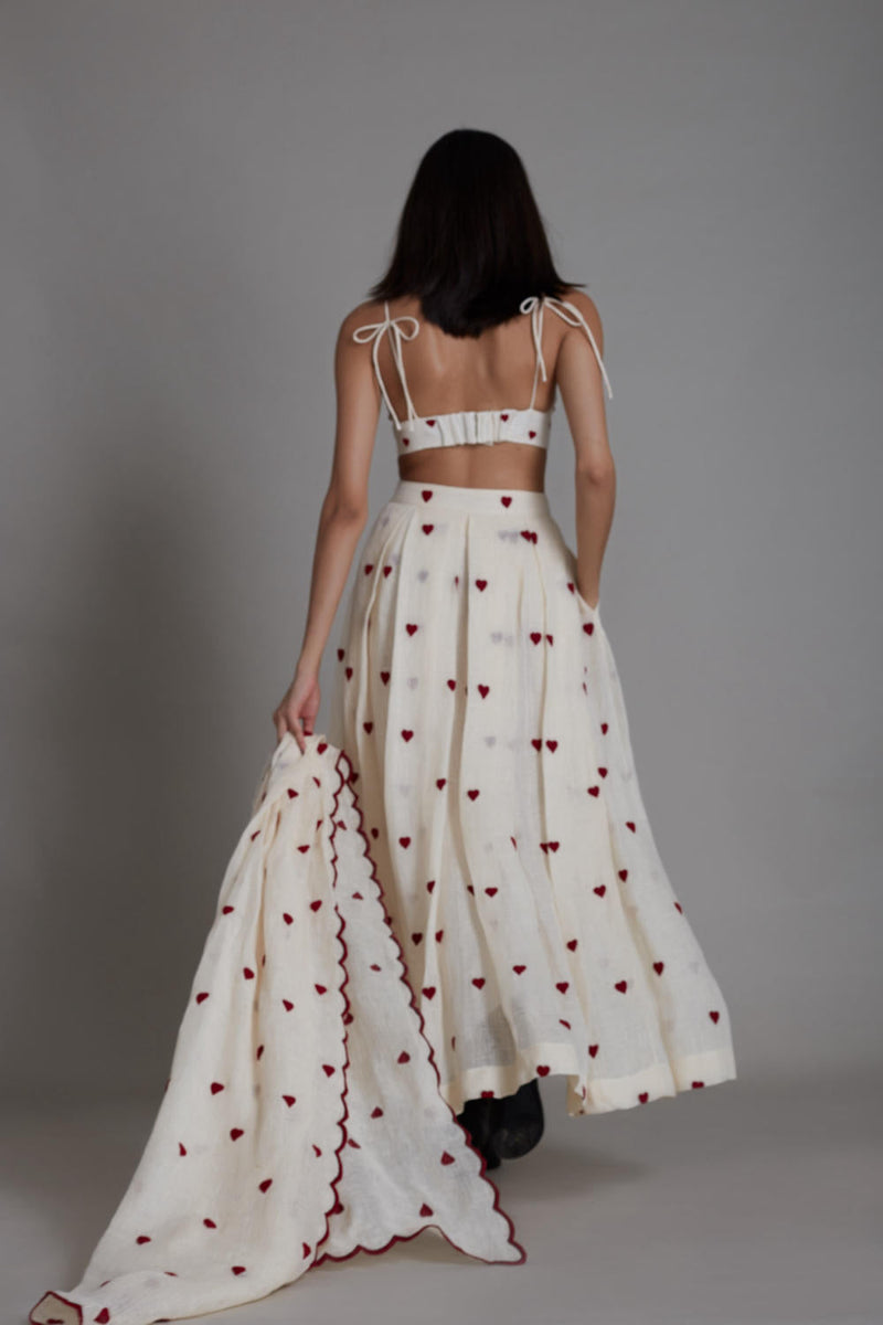 MATI HEART COUNTER LEHENGA SET-OATMEAL linen Lehenga Set by Mati for women in Singapore