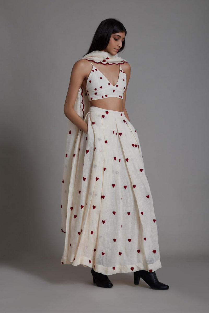 MATI HEART COUNTER LEHENGA SET-OATMEAL linen Lehenga Set by Mati for women in Singapore