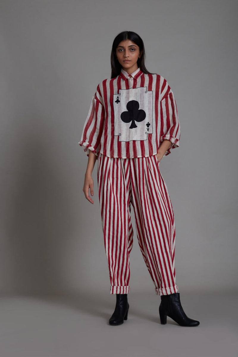 MATI IKKA LINEN SHIRT-RED STRIPE linen Top & Tunics by Mati for women in Singapore