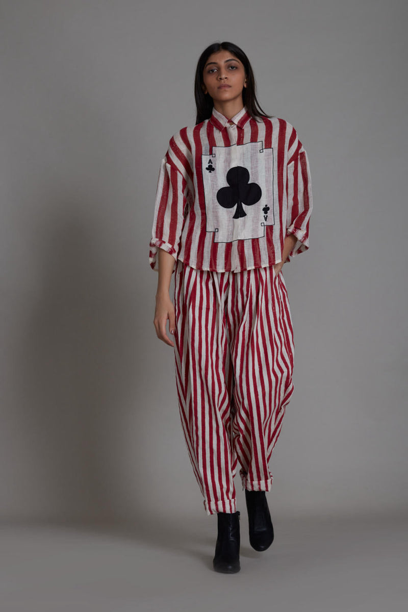 MATI IKKA LINEN SHIRT-RED STRIPE linen Top & Tunics by Mati for women in Singapore