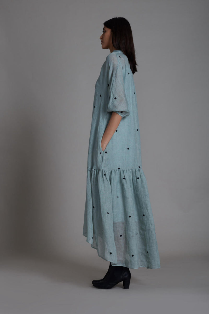 MATI QUEEN OF HEART DRESS-BLUE linen by Mati for women in Singapore