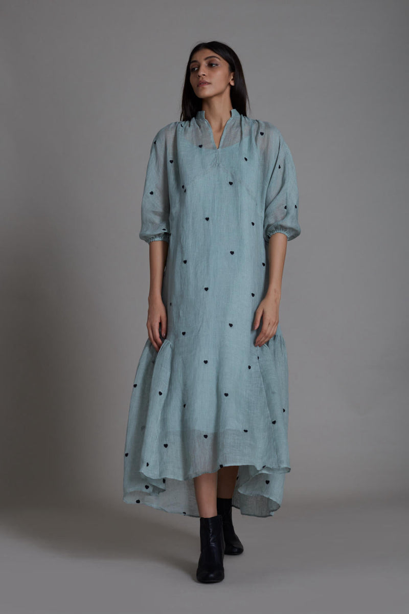 MATI QUEEN OF HEART DRESS-BLUE linen by Mati for women in Singapore