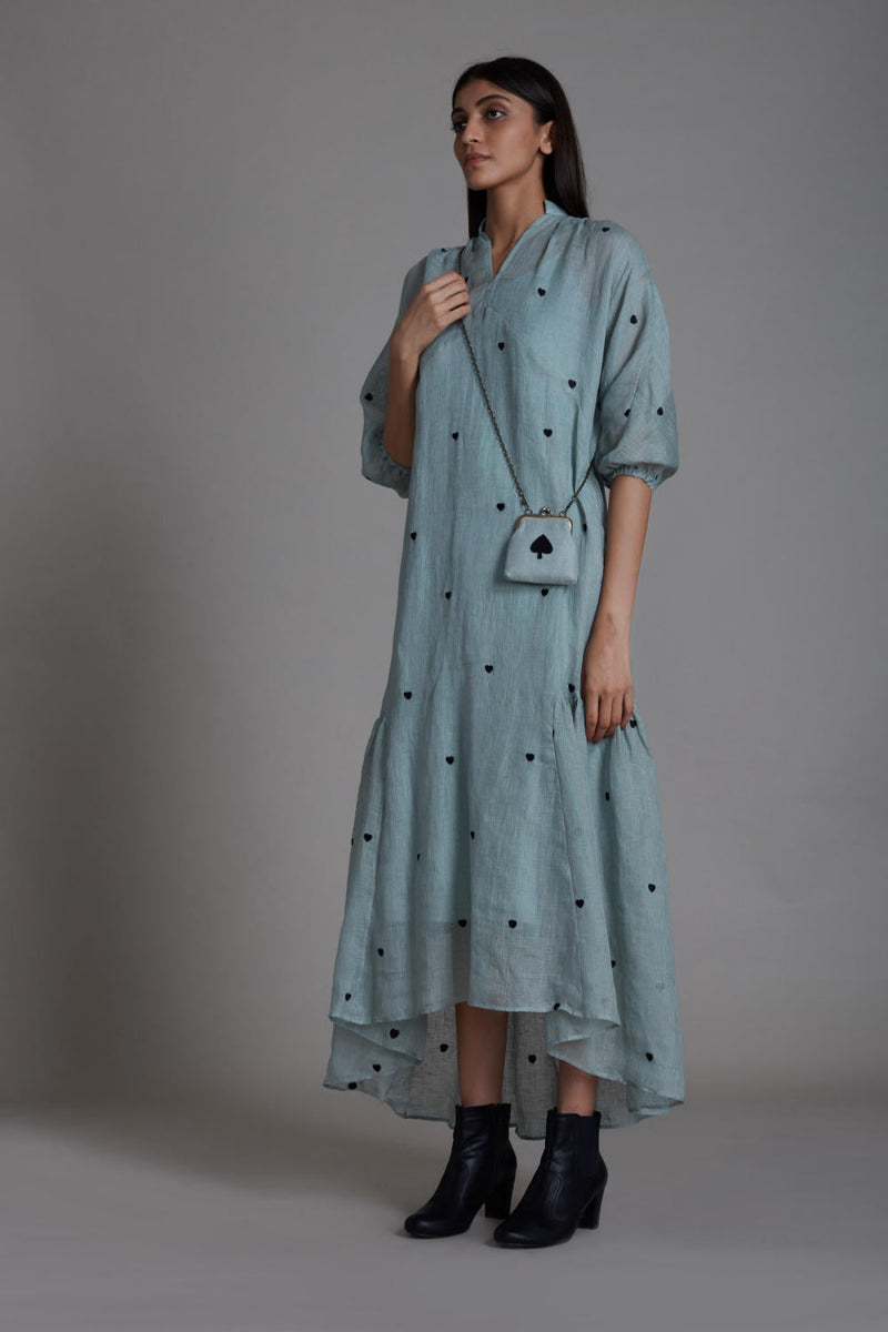 MATI QUEEN OF HEART DRESS-BLUE linen by Mati for women in Singapore