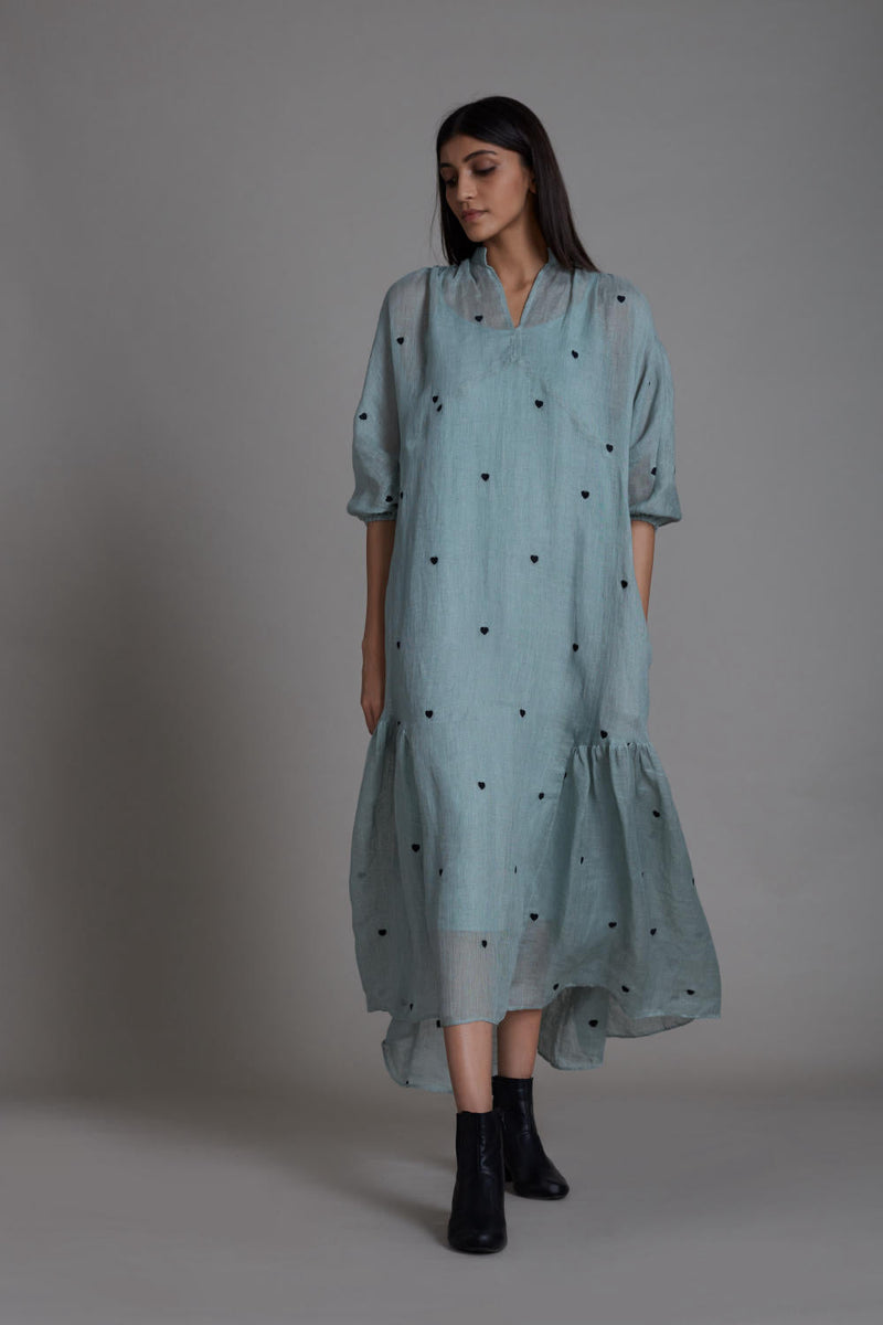 MATI QUEEN OF HEART DRESS-BLUE linen by Mati for women in Singapore