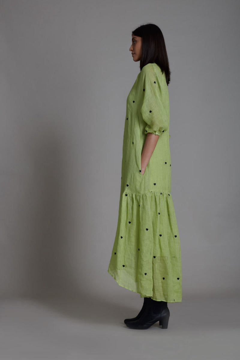 MATI QUEEN OF HEART DRESS-GREEN linen by Mati for women in Singapore
