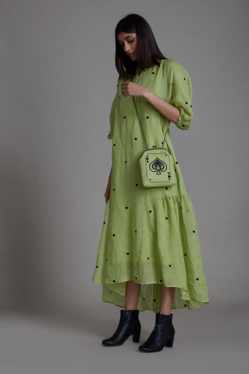 MATI QUEEN OF HEART DRESS-GREEN linen by Mati for women in Singapore
