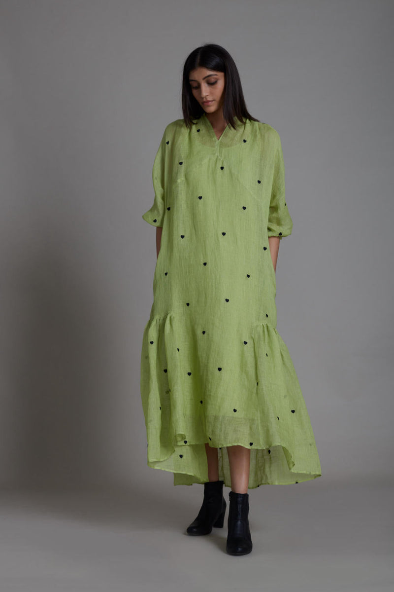 MATI QUEEN OF HEART DRESS-GREEN linen by Mati for women in Singapore