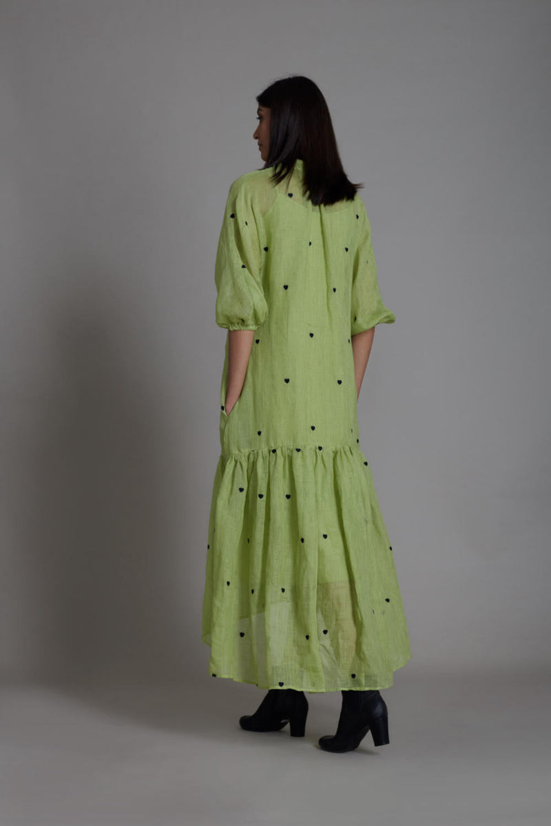 MATI QUEEN OF HEART DRESS-GREEN linen by Mati for women in Singapore