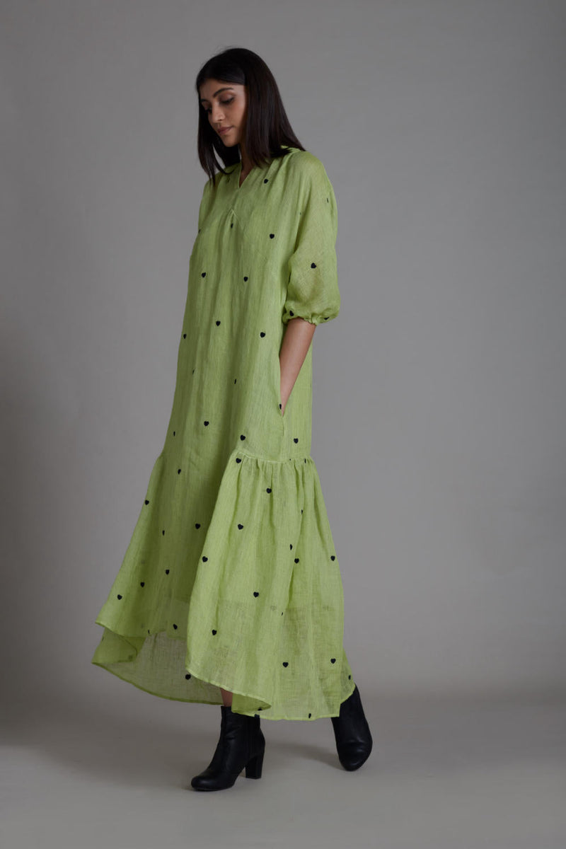 MATI QUEEN OF HEART DRESS-GREEN linen by Mati for women in Singapore