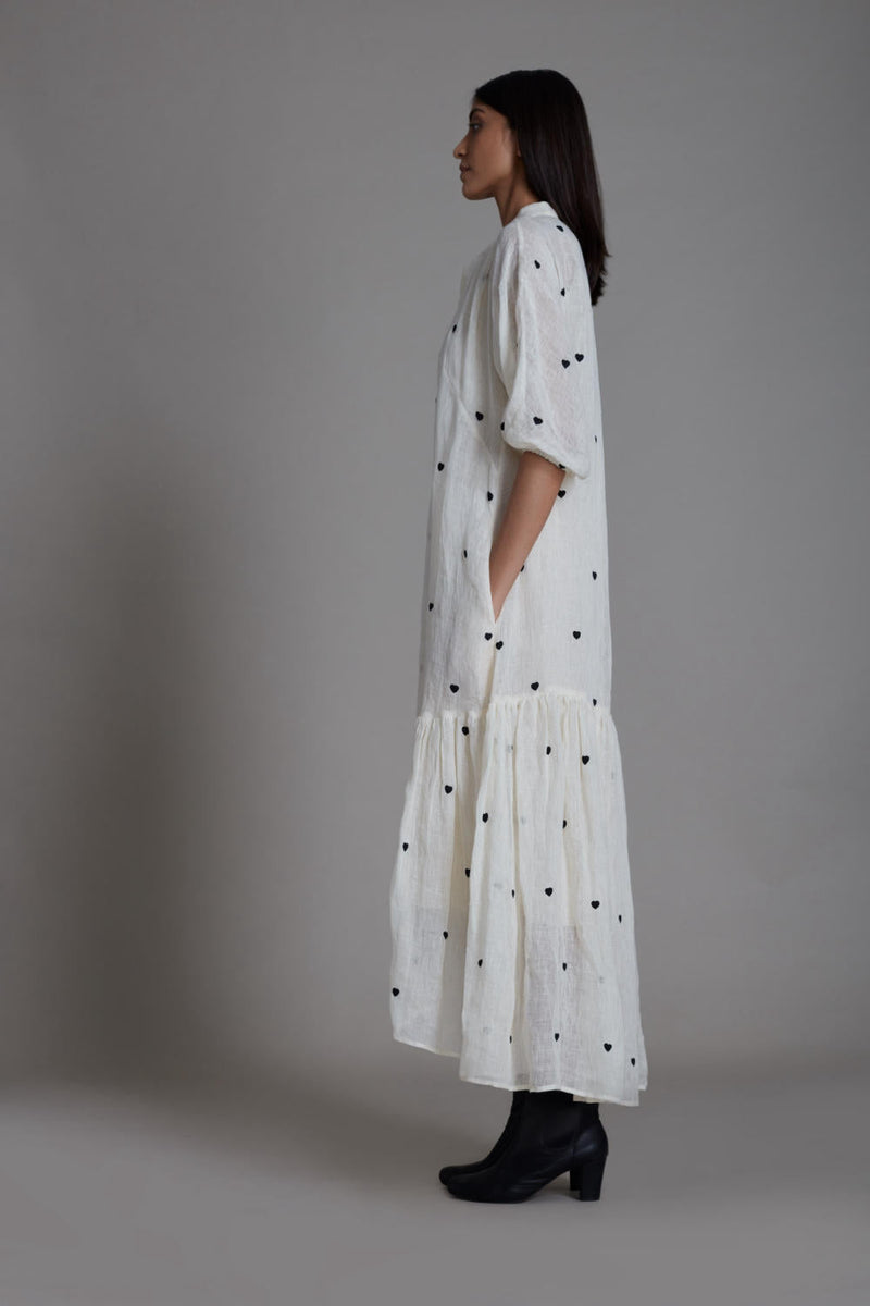 MATI QUEEN OF HEART DRESS-OATMEAL linen by Mati in white color for women in Singapore