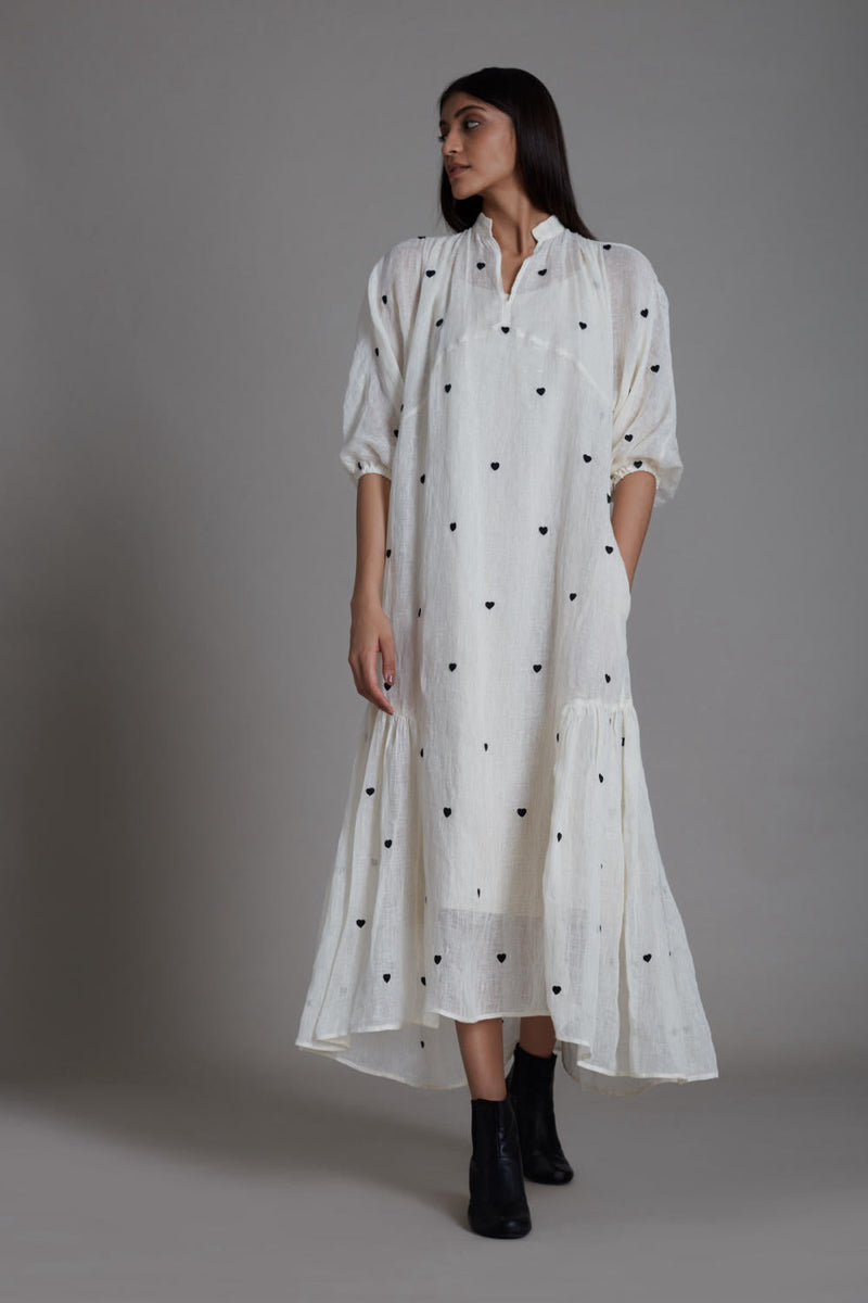 MATI QUEEN OF HEART DRESS-OATMEAL linen by Mati in white color for women in Singapore