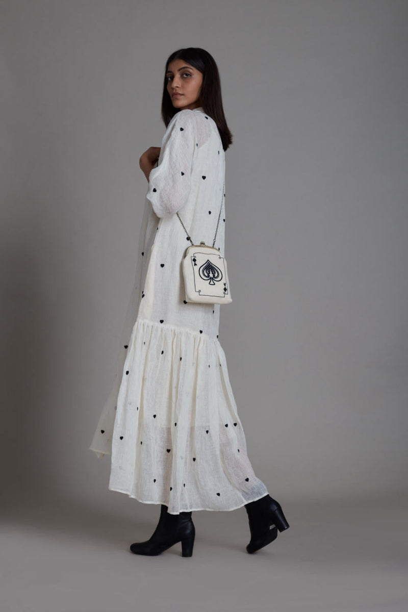 MATI QUEEN OF HEART DRESS-OATMEAL linen by Mati in white color for women in Singapore