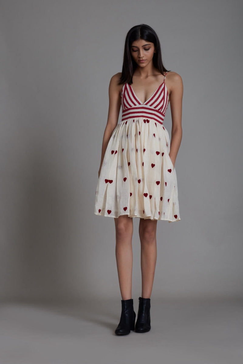 MATI RUMMY DRESS-OATMEAL HEARTS linen by Mati for women in Singapore