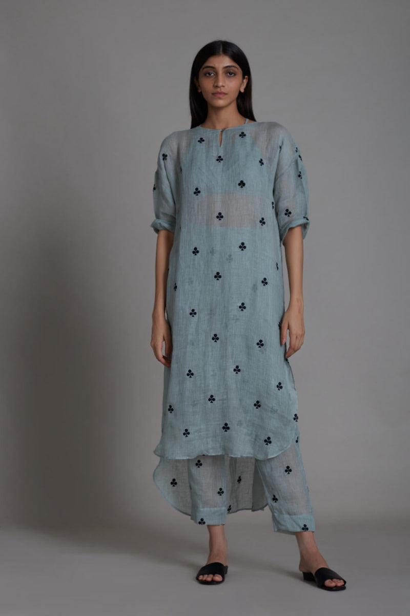 MATI SE TRUMP CARD PANTS-BLUE linen Bottoms by Mati for women in Singapore