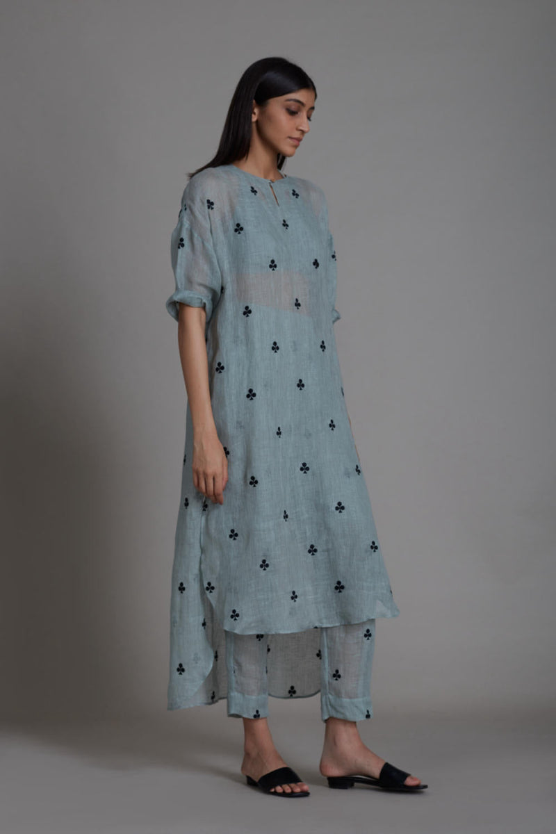 MATI SE TRUMP CARD PANTS-BLUE linen Bottoms by Mati for women in Singapore