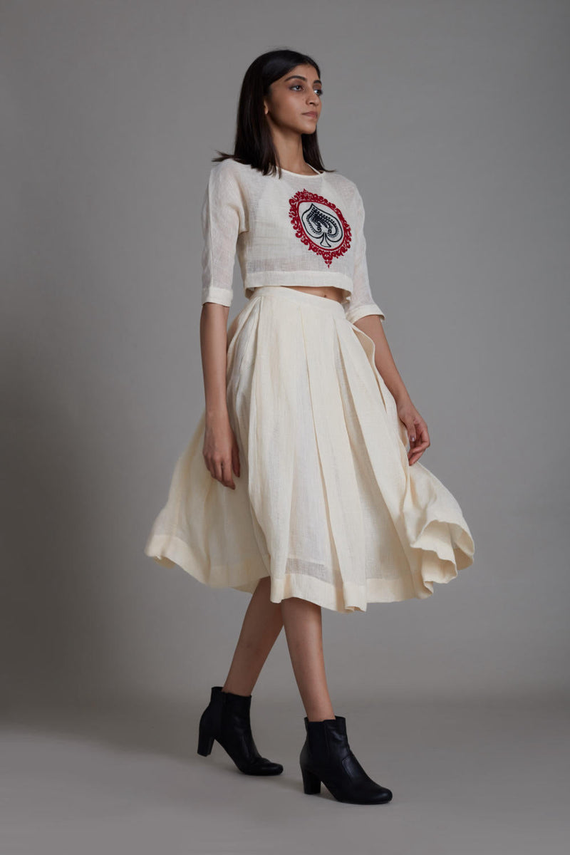 MATI SOLO SKIRT-OATMEAL linen Skirts by Mati in white color for women in Singapore