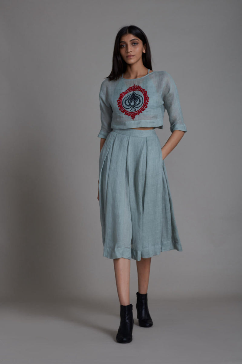 MATI SOLO SPADE TOP-BLUE linen Top & Tunics by Mati for women in Singapore