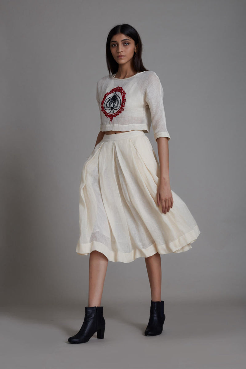 MATI SOLO SPADE TOP-OATMEAL linen Top & Tunics by Mati in white color for women in Singapore